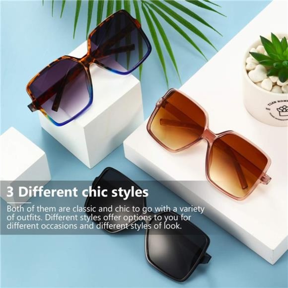 3 Pack Oversized Square Sunglasses for Women Big Large Wide Vintage Shades - Picture 3 of 7